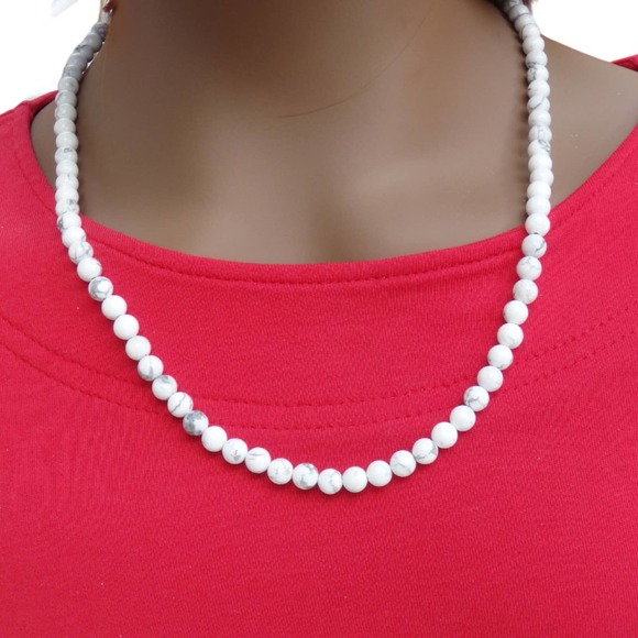 White Howlite Beaded Necklace 3064 - Picture 2 of 5